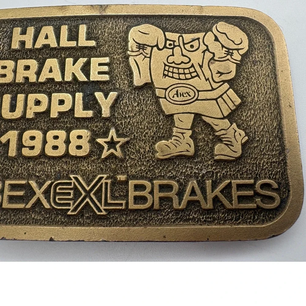 Abex EXL Brakes Hall‎ Brake Supply Belt Buckle 1988 Vintage Mascot Brass Tone